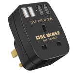 SE UKASE UK Plug Adapter with 4 USB Ports(2USB A+2USB C), 5 in 1 Multi Plug Extension, 13A UK 3 Pin Power Socket, Multi USB Plug Adapter Extensions for Home, Office, Kitchen