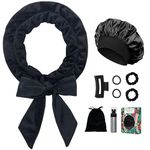 Gwabee No Heat Hair Curlers to Sleep In Overnight Curls Headband, 70" Long Soft Hair Curler No Heat Curling Headband Ribbon Curl Wrap for Long Hair Rollers, 9 PCS Curling Rods Set with Bonnet -Black