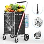 XING LANG Folding Shopping Cart with 360° Rolling Swivel Wheels & Brakes - 4.3ft³ Foldable Grocery Cart with Double Basket & Liner, 420lbs Portable Heavy Duty Utility Carts for Laundry Luggage Travel