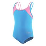 TIZAX Girls One Piece Swimsuit Solid Cross Back Multi Straps Swimwear Quick Dry Beach Swimming Costume Blue 7-8 Years