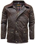 Game Technical Apparel Mens Barker Wax Jacket with Detachable Hood & Tartan Linning (XL, Brown)