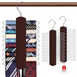 2 Pack Tie Rack for Closet, Premium Wooden Necktie Organizer Storage Tie/Belt Hanger, 360 Degree Swivel Space Saving Ties Holder for Men Hanging 40 Ties, Scarves Red