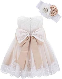 Bow Dream Baby Flower Girl Dresses Lace Bowknot Wedding Pageant Formal Tutu Gown, Champagne, 3-6 Months