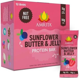 Amrita Nut Free Vegan Protein Bars (12 CT) | Sunflower Butter & Jelly 15g Plant-Based Protein Bar | Peanut-Free, Gluten Free, and Dairy-Free | No Added Sugar, High Fiber,Healthy Snacks for Kids/Adults