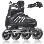 Huatinent Adjustable Inline Skates for Kids and Adults, Women,Men, Roller Blades for Boys and Girls with Big Wheels, Patines para Mujer for Youth Outdoor and Indoor Black Size 6