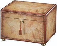 Howard Miller Memorial Elegant Windsor Brown Wooden Jewelry Box with Lock | Key Velvet Lined Storage | Chest for Rings Necklaces | Watches Classic Organizer with Brass Tassel Gold Plated Hardwares