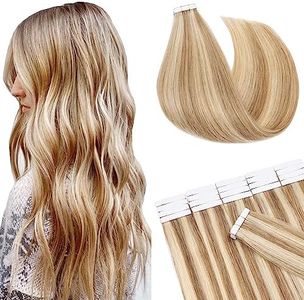 SEGO Tape In Hair Extensions Human Hair, 20pcs 50g 16 Inch Blonde Highlighted Balayage Remy Straight Human Hair Tape In Extensions for Women -#P12/613 Golden Brown& Bleach Blonde