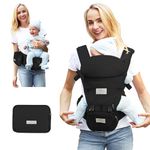 FRUITEAM Baby Carrier Newborn to Toddler - Safe and Reliable Baby Carrier with Hip Seat, Ergonomic 6-in-1 Baby Carrier with Head Support, Great for Travel and Outdoor Activities, Black