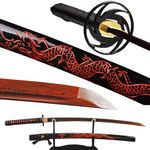 Red Dragon Engraved SAYA Japanese Katana Warrior Sword Damascus Folded Steel Blade