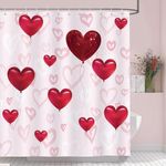 Bonhause Valentine's Day Shower Curtain Pink Red Love Heart Balloons Romantic Bathroom Curtain 180 x 180 cm Waterproof Mildew & Mould Resistant Polyester Fabric Bath Curtain with 12 Hooks