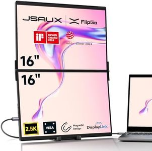 JSAUX FlipGo 16" Pro 2.5K Dual Screen Portable Monitor, Triple Laptop Screen Extender | DisplayLink | HiDPI | One Cable to Dual IPS Screen | Built-in HUB | Magnetic Design for Windows, Linux, MacOS