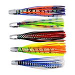 kmucutie Set of 5 pcs Trolling Skirt Lures Marlin Tuna Dolphin Mahi Durado Wahoo Big Game deep sea Fishing Lure (Only 4 pcs Lure)