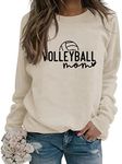 JVERF Volleyball Mom Sweatshirt Volleyball Graphic Shirt Women Long Sleeve Crewneck Pullover Tops Sport Mama Sweatshirt, Beige, Large