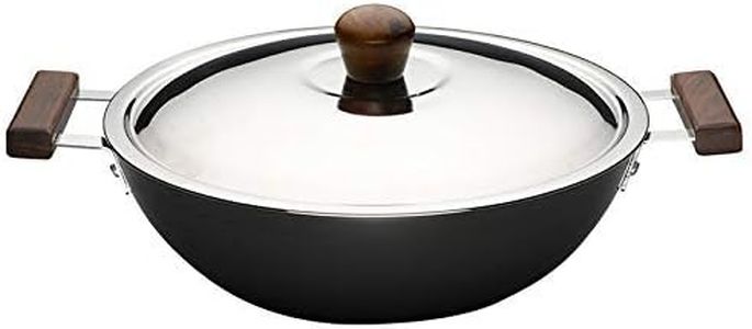 Wonderchef Ebony Hard Anodized Wok with Lid - 28cm, 4.5 Litre | Ideal for Biryani, Pulao| Black/Brown