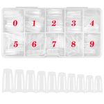 500PCS Clear Acrylic Coffin False Nail Art Tips, 10 Sizes Professional French Style Artificial Fake Nails Manicure Tip Half Cover False Nails with Case for Nail Salon and DIY Nail Art