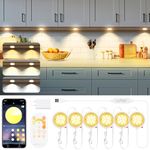 Cadrim Under Cabinet Lights Plug in, 11.82 Ft Dimmable Closet Light 3 Color Linkable Led Light Puck Light with App Remote Control Night Light for Kitchen Closet Workbench Stairs Led Light, 6 Packs