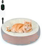 BWOGUE Heated Cat Bed for Indoor Cats,19'' Donut Detachable Heated Pet Bed Thermo-Kitty Heating Bed,Electric Warming Cat Bed Heater with Timer, Washable pet Heating Bed