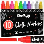 Chalkola Neon Car Window Markers - 10 Chalk Pens (with Gold, Silver) - 3 in 1 Nib, 10mm Jumbo Tip - Washable Liquid Chalk Markers For Blackboard, Chalkboard, Glass, Cars - Erasable Wet Erase Markers