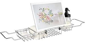 HOMEE Bathtub Tray - Stainless Steel Shower Bathtub Caddy Tray with Removable Book Holder, European Style Extendable Bathtub Caddy Tray for Shower Bath Phone IPad Book Holder Candleholder Table Shelf