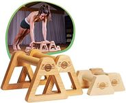 WoodPower® PowerBars® - Wooden Parallettes Joint-Friendly Push-up Handles, Handstand Bars and Mini Bars, Non-Slip for Indoor and Outdoor Use for Calisthenics, Fitness and Handstand (XS + XL (Set))