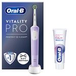 Oral-B Vitality Pro Electric Toothbrushes For Adults, 1 Handle, 1 Toothbrush Head, 3 Modes Including + Sensitivity & Gum Calm Toothpaste, 2 Pin UK Plug, Purple