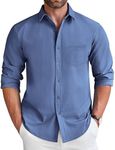 COOFANDY Men's Casual Button Down Shirt Long Sleeve Dress Shirt Wrinkle Free Untuckit Shirt Deep Blue