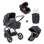 Hauck PACIFIC 3 SHOP N DRIVE Lightweight Stroller Set (Car seat and 2in1 footmuff) - Compact Foldable Buggy with 5 Point Safety Harness and One Hand Fold, Lightweight Baby Pram for 0 to 3 years (Caviar)