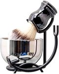 Grandslam Shaving Brush and Bowl Kit for Men, 3 in 1 Shaving Brush Set, Stainless Steel Shaving Bowl and Stand, Shaving Brush, Shaving Kit for Men