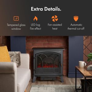VonHaus Electric Stove Heater – Black Freestanding Fireplace