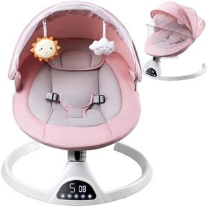 Suureks Baby Swings for Infants, Baby Rocker with 5 Unique Motions, Natural Sway Baby Swing, LED Touch Panel,Music Speaker,Remote Control,Swing for Infants,Pink