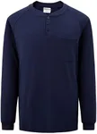 Ubon Mens FR Shirts Welding Shirts for Men Long Sleeve Fire Retardant Work Shirts 7.5 Oz Henley Shirts, Navy, Large