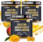 EcoWise Wellness Creatine Monohydrate Gummies 5g, Chewables Gummies for Men & Women, Increase Strength & Build Muscle, Energy Boost - Gluten-Free, Sugar Free, Vegan - 120 Count, Mango, Pack of 3