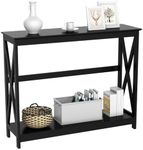 Yaheetech 2-Tier Console Tables Side/End Table with Shelf X-Design Wooden Hall Desk for Living Room/Bedroom/Hallway Black, 101.5x30x81cm