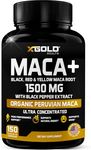 X Gold Health Organic Maca Root Powder Capsules 1500mg: 150 Vegan Pills with Black Pepper Extract, Gelatinized, Energy & Mood Supplement for Men & Women +