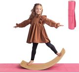 Belleur Wooden Balance Board, Kid Wobble Balance Board for Adults, Toddlers & Children, Natural Beech Wood Montessori toy with Premium Yoga Mat, Curvy Wobble Board Learning Toy for Fitness, Training