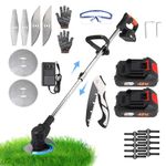 21V Grass Trimmer Cordless, Electric Weed Wacker, with Charger with 2PCS 2.0AH Battery Powered Weed Eater with 4 Types Blades, Brush Cutter for Yard and Garden (Standard - Black Orange)