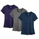 icyzone Women's Workout Running T-Shirt Activewear Yoga Gym Short Sleeve Tops Sports Shirts, 3-Pack (L, Royal Blue/Purple/Charcoal)