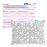 Biloban Toddler Pillowcase 2 Pack, 100% Jersey Cotton Ultra Soft Kids Pillowcase for Sleeping Fit Pillow Sized 13"x 18" or 14"x19", Envelope Style Travel Pillowcase Gray/Pink