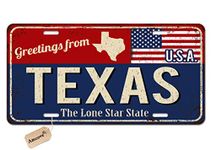 Amcove License Plate Greetings from Texas Vintage Rusty Metal Sign with American Flag Decorative Car Front License Plate,Vanity Tag,Metal Car Plate,Aluminum Novelty License Plate,6 X 12 Inch