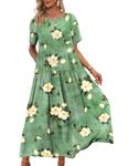 YESNO Women Dresses Casual Plus Size Bohemian Short Sleeve Floral Long Maxi Summer Beach Swing Dress/Pockets L EJFUK CR19