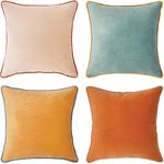 Decorative Throw Pillow Covers Cushion Cases, Set of 4 Soft Velvet Modern Double-Sided Designs, Mix and Match for Home Decor, Pillow Inserts Not Included (18x18 inch, Orange/Teal)