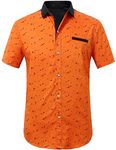 SSLR Men's Printing Pattern Casual Short Sleeve Shirt (Small, Orange)