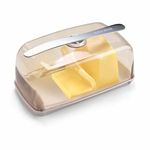 Nayasa Smart Butter Dish with Magnetic Butter Knife Holder & Side Section, Brown