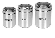 Dynore Set of 3 multisize Tea, Coffee and Sugar See through canisters - 750 ml, 500 ml, 950 ml