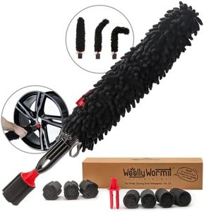 WOOLLYWORMIT Wheel Brush, Handle-Less Auto and Car Detailing Tool with Integrated Lug-Nut Cleaner, Flexible Soft Chenille Microfiber Wheel Cleaner with NO Metal Parts Exposed, NO Rim Scratching