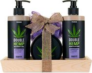 BRUBAKER Cosmetics Hemp Oil Body Care and Shower Set Fresh Lavender & Elderflowers with Wooden Tray (5 Pieces)