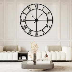 Ohweog 60 Inch Large Wall Clock for Living Room Decor – Easy-Assembly (KD) Silent Non-Ticking Modern Farmhouse Wall Clock, Oversized Decorative Metal Roman Numeral Clock (Pure Black, 60 Inch)