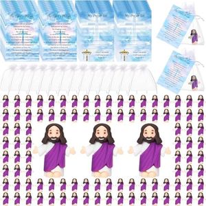 Barydat 75 Sets Little Jesus Figures Bulk Mini Jesus Figurines with 75 Prayer Card 75 Bags Miniature Tiny Jesus Figurine Toys for Religious Party Favors Hide Sunday School Baptism Gifts