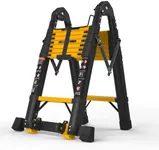SINMEIRUN 16.5 FT Telescoping A Frame Ladder, 8 Step, ANSI Certified, Type I Heavy Duty, 330lbs Max Capacity, Aluminum Extension Ladder for Home, Roof, RV; Yellow