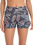 Colloyes Women's Blue Leaf Quick Dry Swim Board Shorts Side Split Swimsuit Shorts Beach Size Large